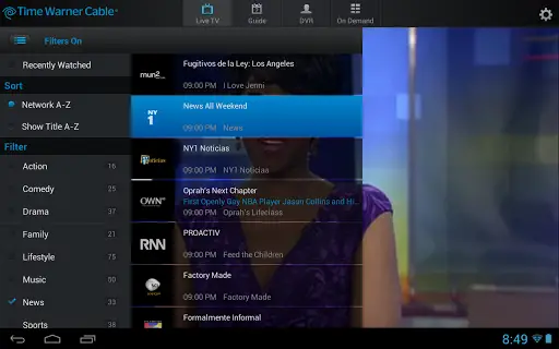 TWC TV app screen