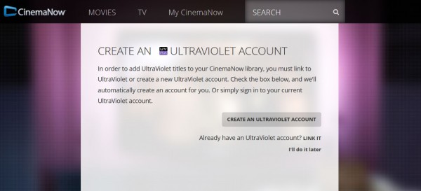 cinemanow link uv account