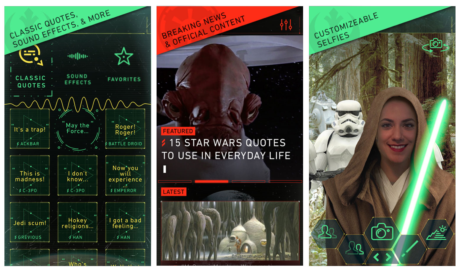 Star Wars iOS app screens