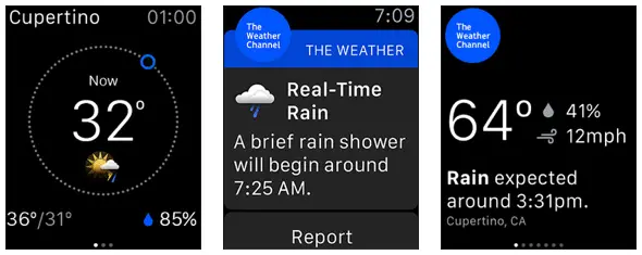 Weather Channel app Apple Watch screens