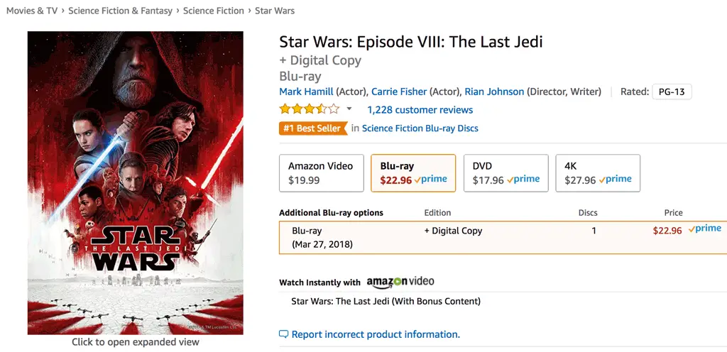 star wars movies for sale amazon