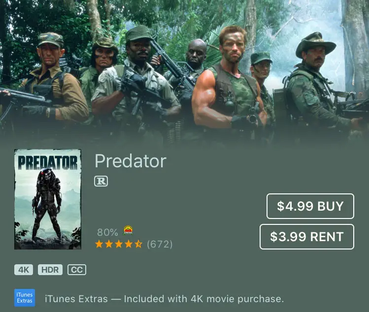 predator 4k hdr itunes