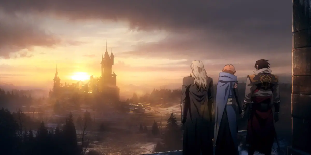 Sunrise Easter Egg Netflix Castlevania Season 2 with Trevor Belmont, Sypha, and Alucard