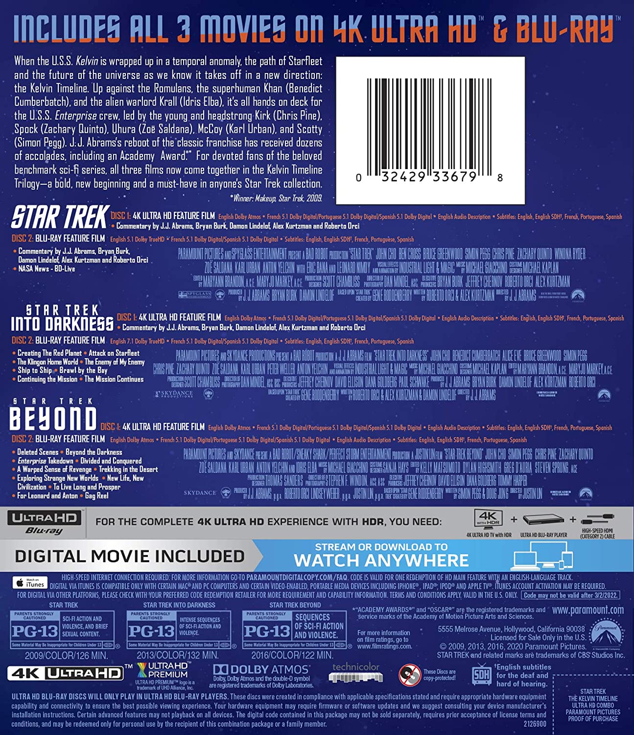 Star Trek Trilogy- The Kelvin Timeline Blu-ray 6-disc back