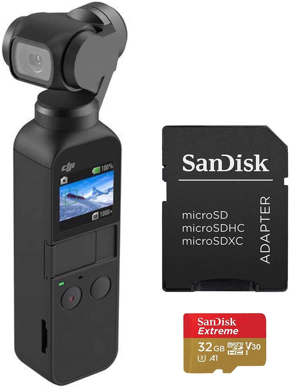 DJI Osmo Pocket Handheld 3 Camera and a Sandisk Extreme 32GB Micro SD card