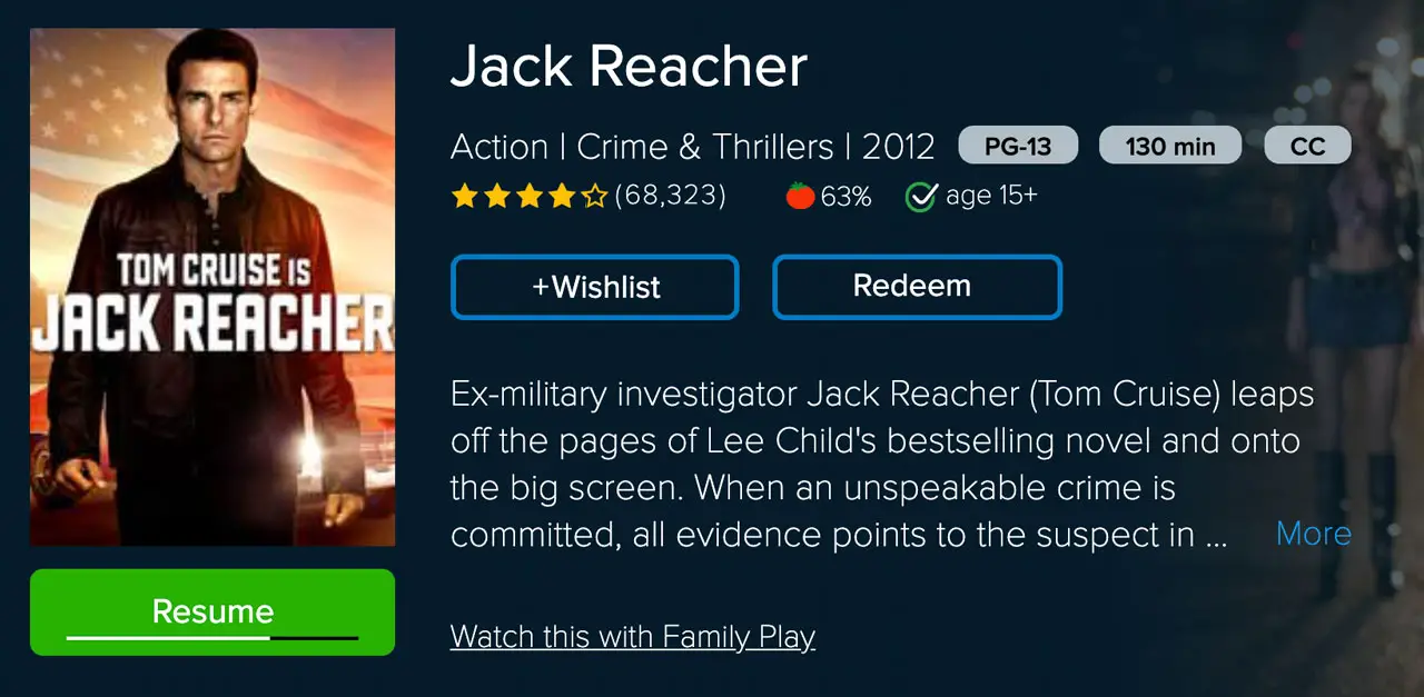 jack reacher family play vudu