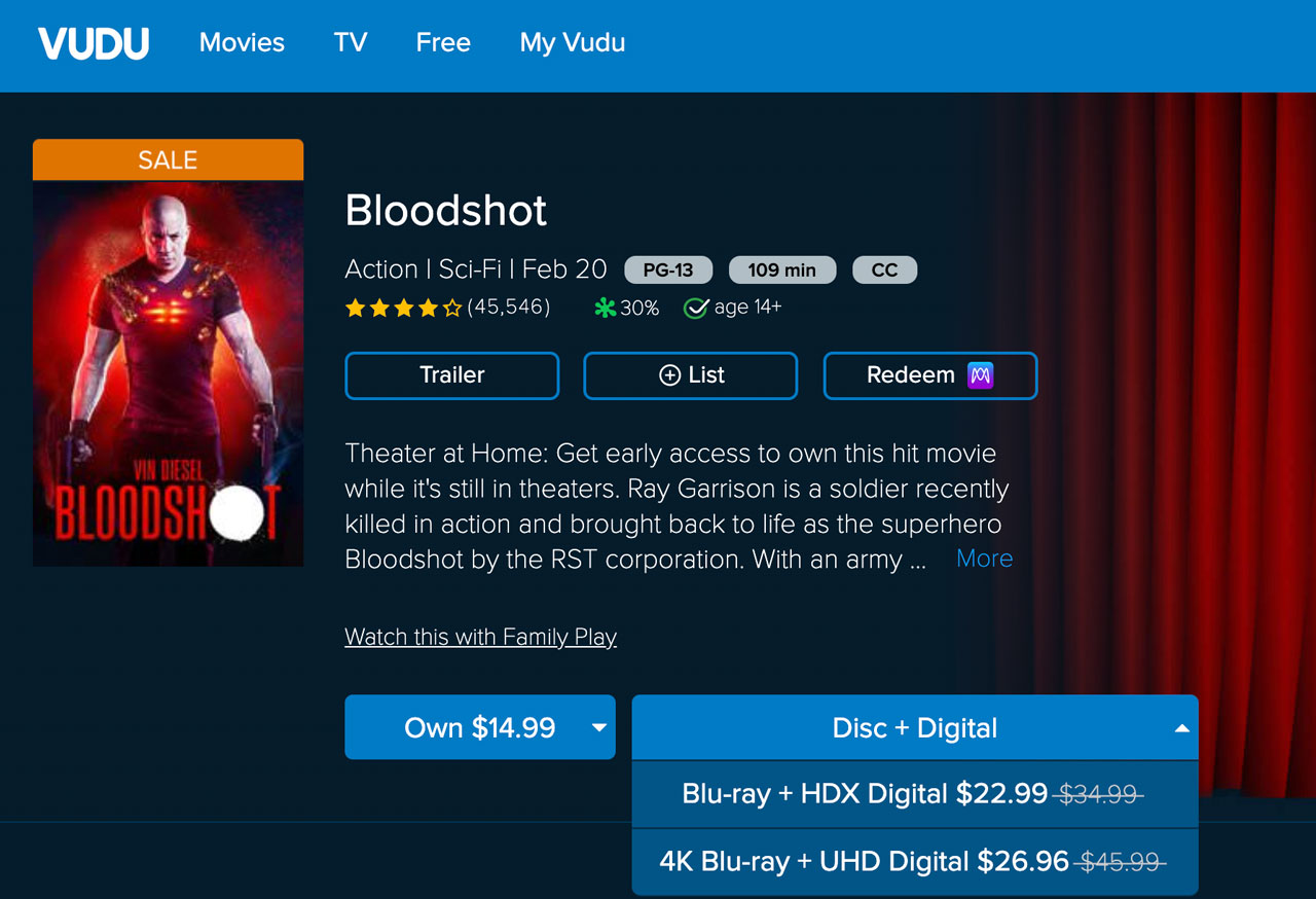 vudu bloodshot disc digital