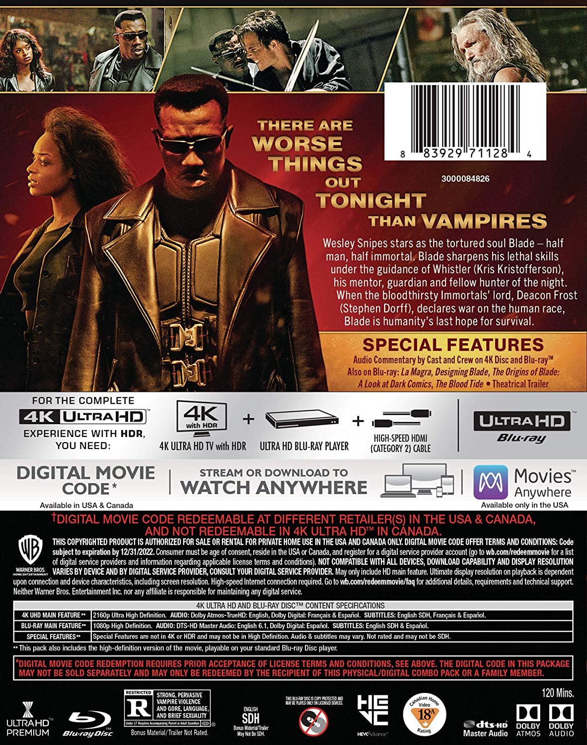 Blade 4k Blu-ray back