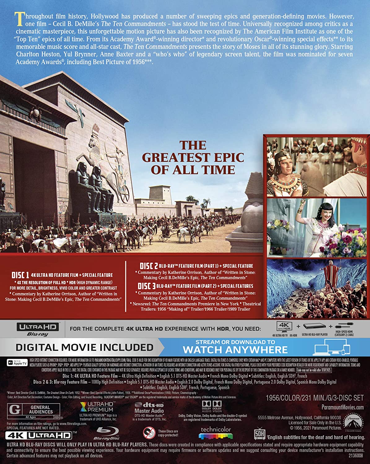 The Ten Commandments 4k Blu-ray back