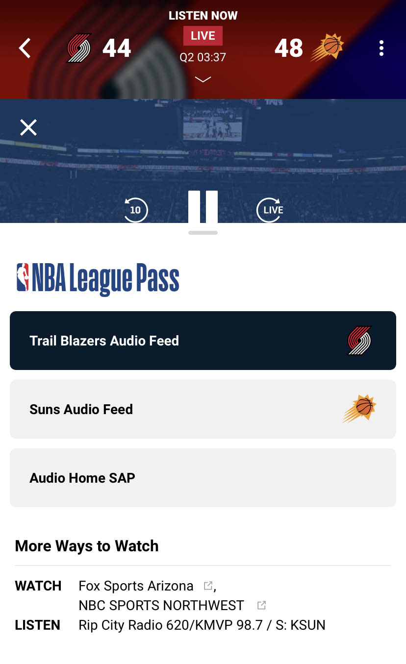nba league pass app listen