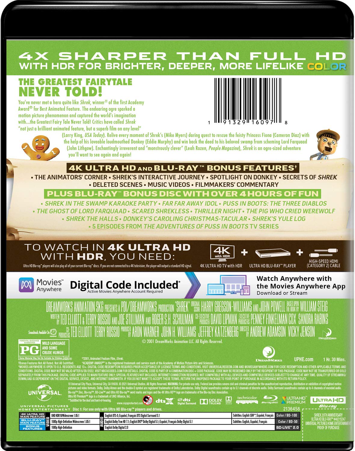 Shrek 4k Blu-ray 20th Anniversary back