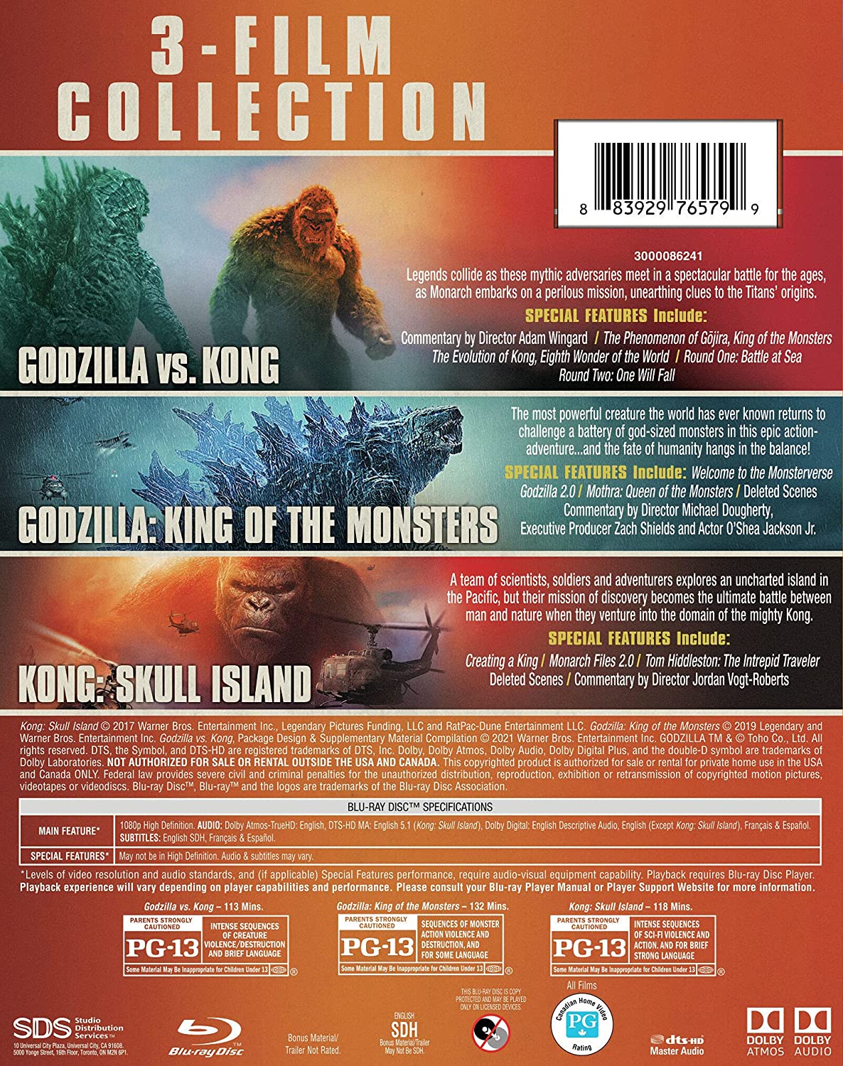 Godzilla vs. Kong 3-Movie Collection Blu-ray back