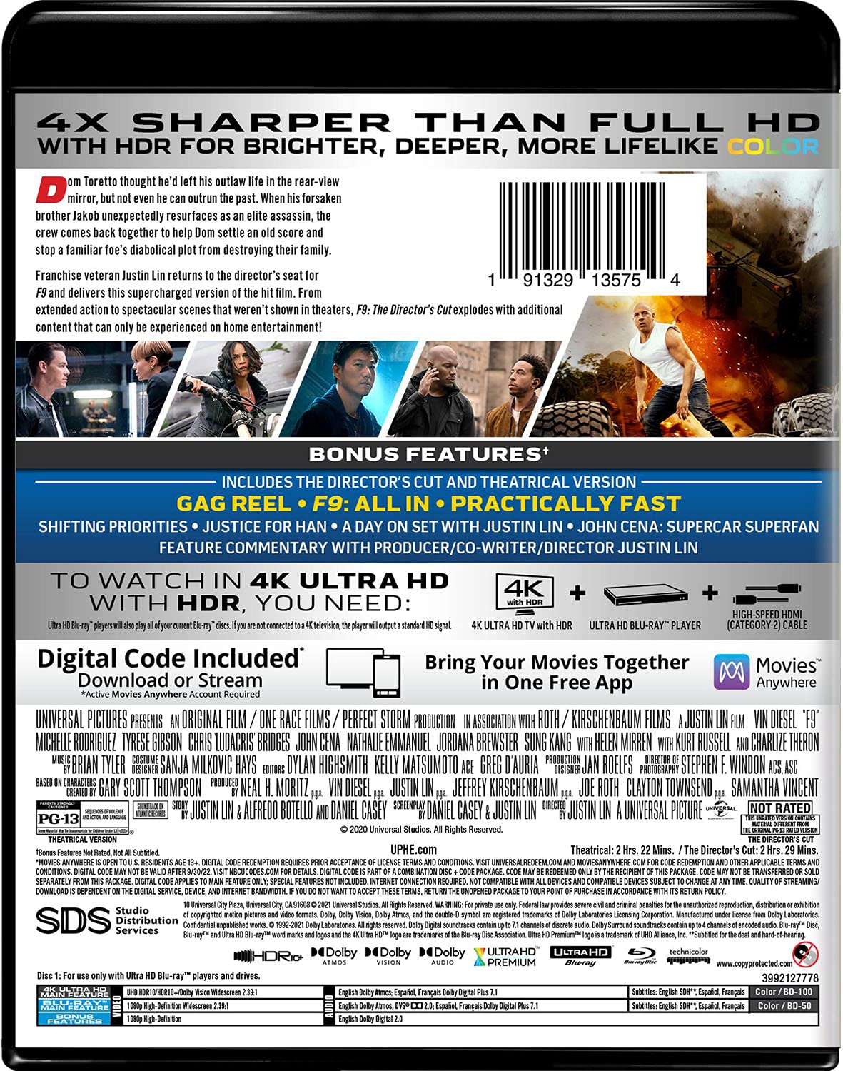 F9- The Fast Saga Directors 4k Blu-ray back