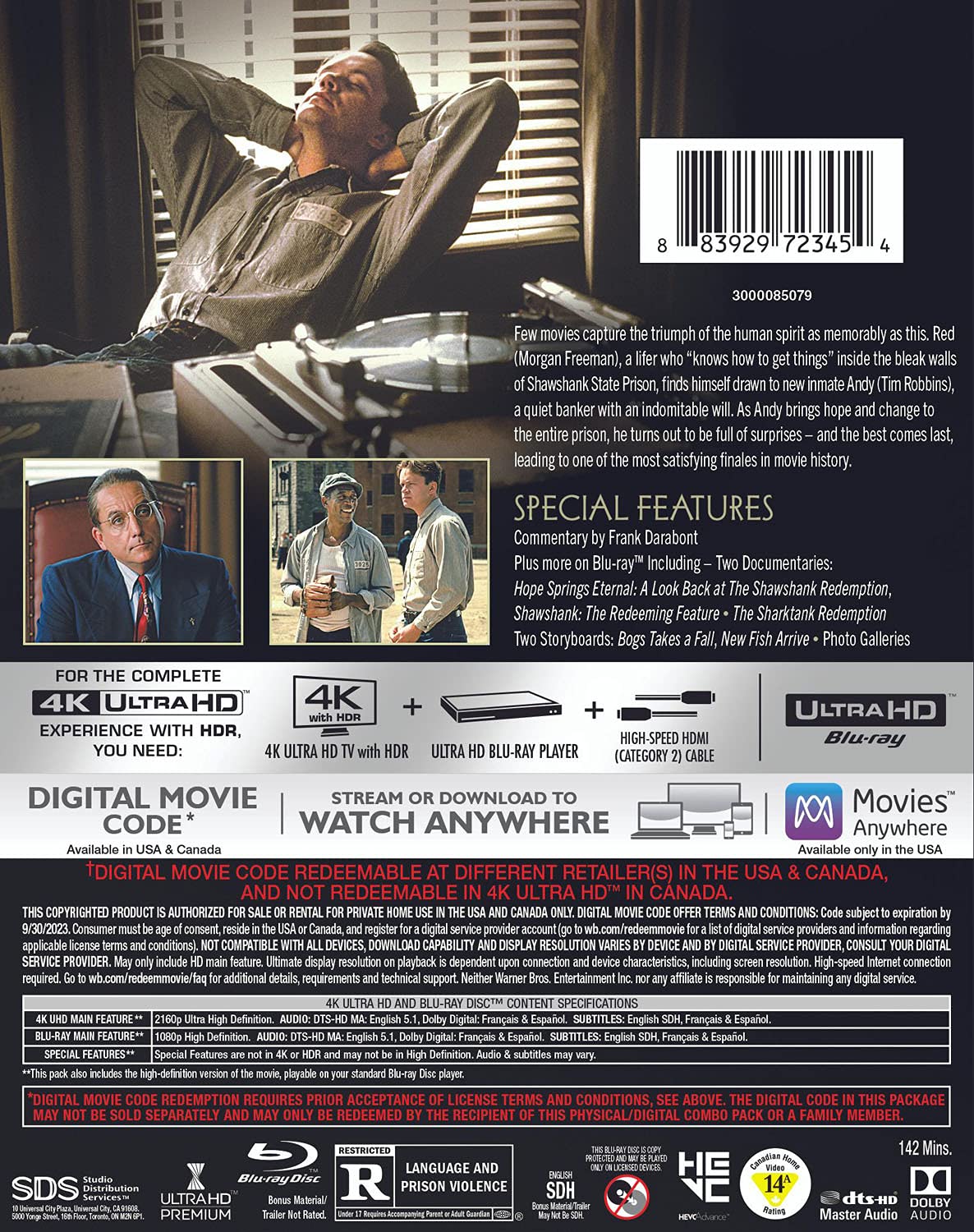 The Shawshank Redemption 4k Blu-ray back