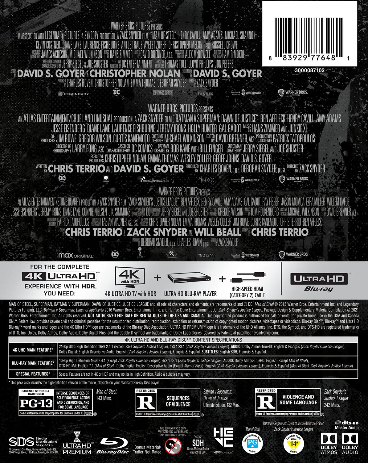 Zack Snyders Justice League Trilogy 4k Blu-ray back