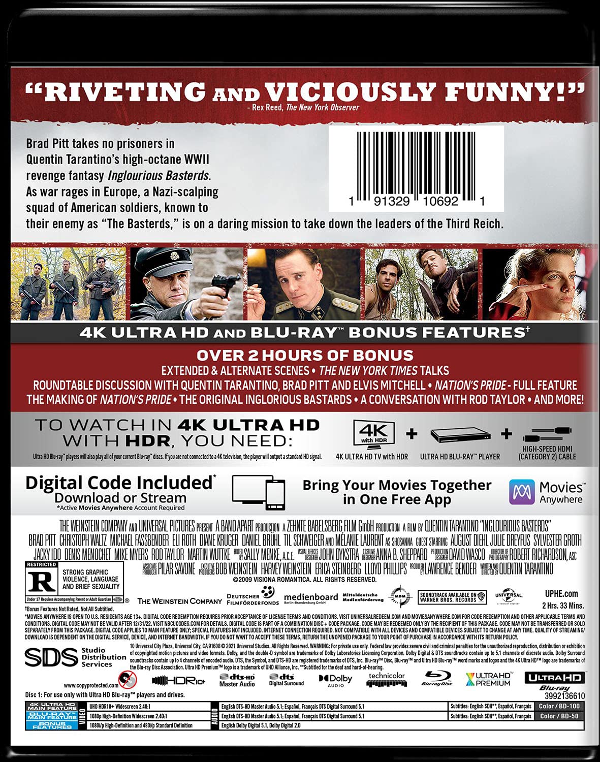 Inglourious Basterds 4k Blu-ray back