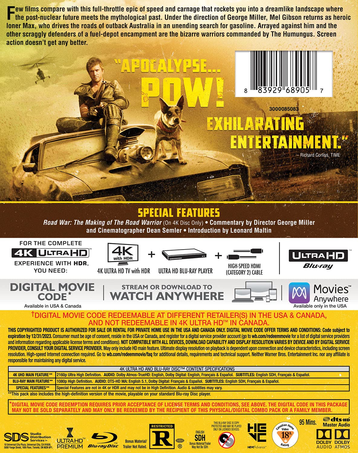 Mad Max 2- The Road Warrior 4k Blu-ray back