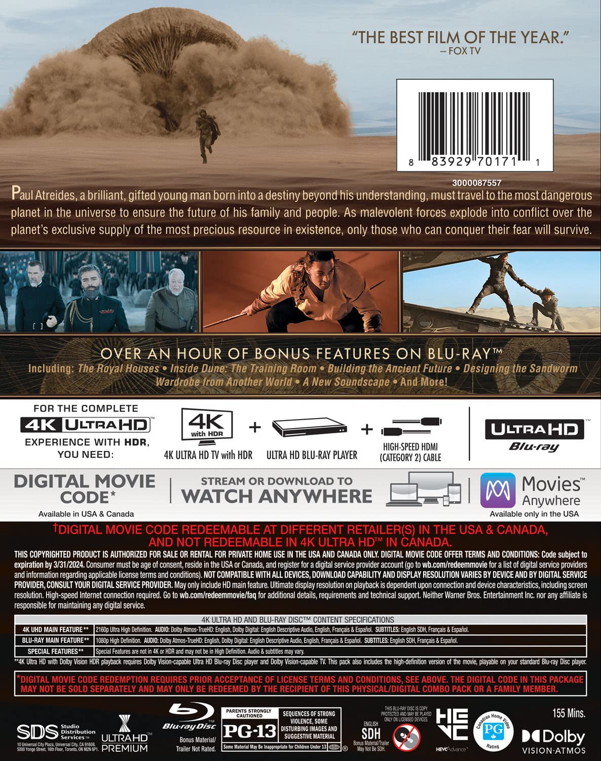 Dune 2021 4k Blu-ray Disc back
