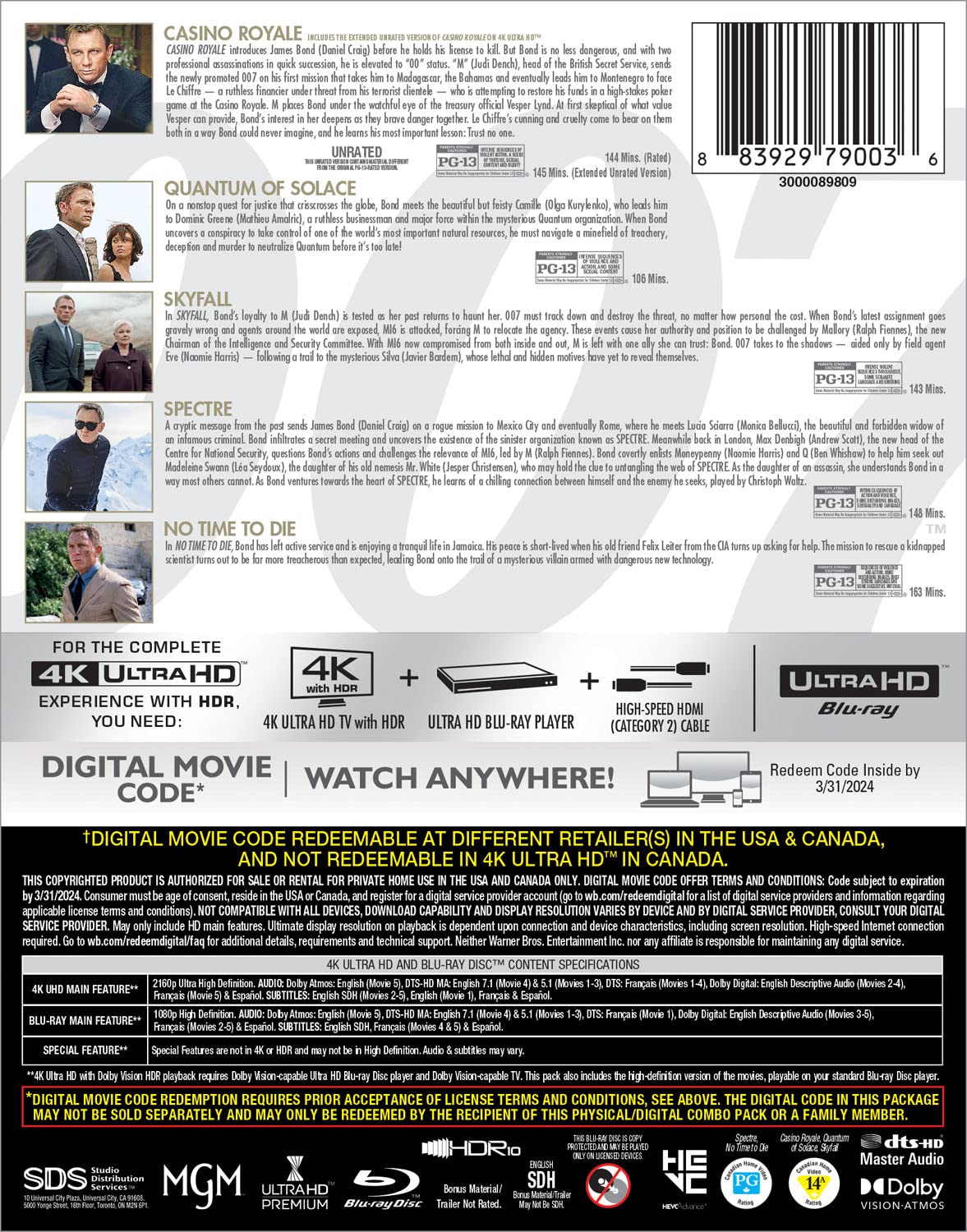 डेनियल क्रेग 5-फ़िल्म संग्रह 4k ब्लू-रे बैक
