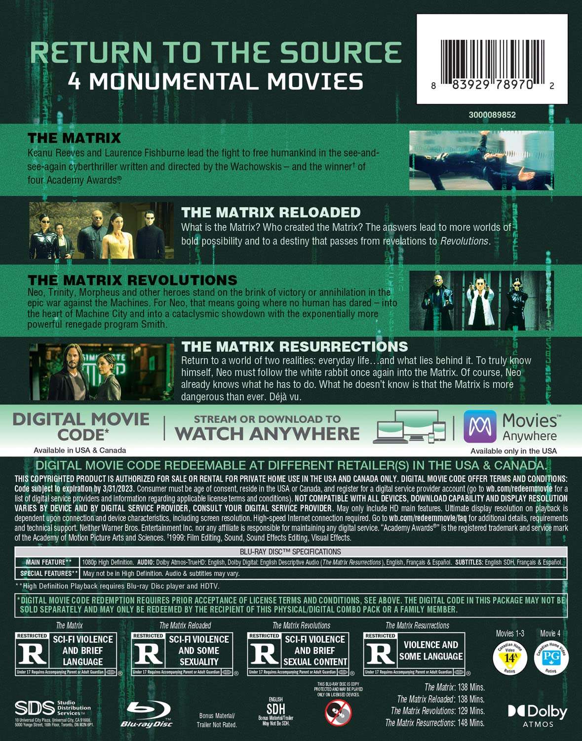 The Matrix 4-Film Déjà Vu Collection Blu-ray back