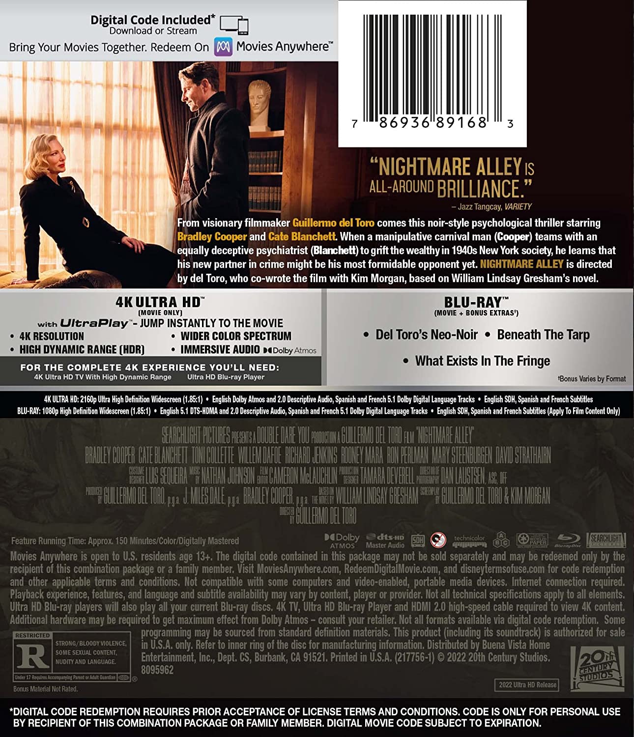 Nightmare Alley 4k Blu-ray back
