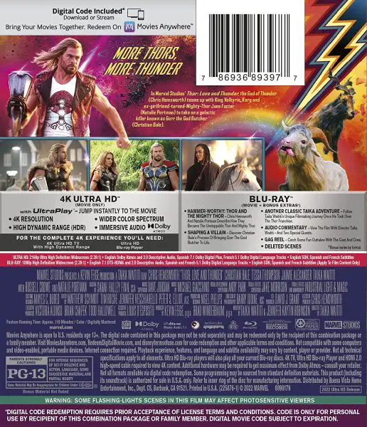 Thor: Love and Thunder 4k Blu-ray/Blu-ray/Digital Edition