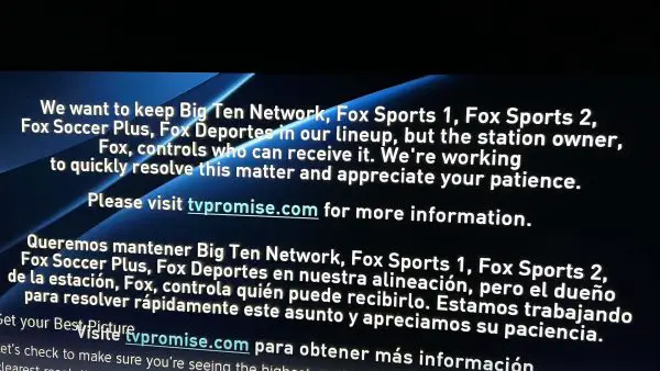 directv fox channel shutdown message