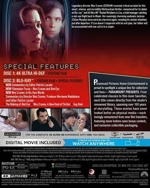 Red Eye 4k Blu-ray reverse
