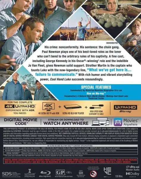 Cool Hand Luke 4k Blu-ray Warner Bros 100