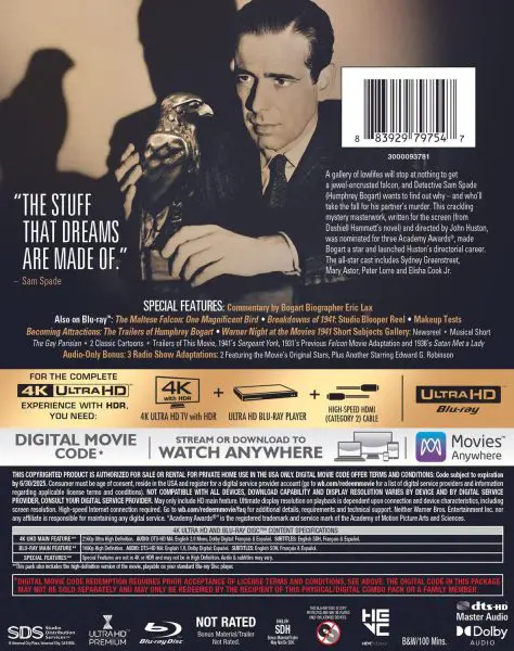 The Maltese Falcon (1941) 4k Blu-ray Warner Bros 100 reverse