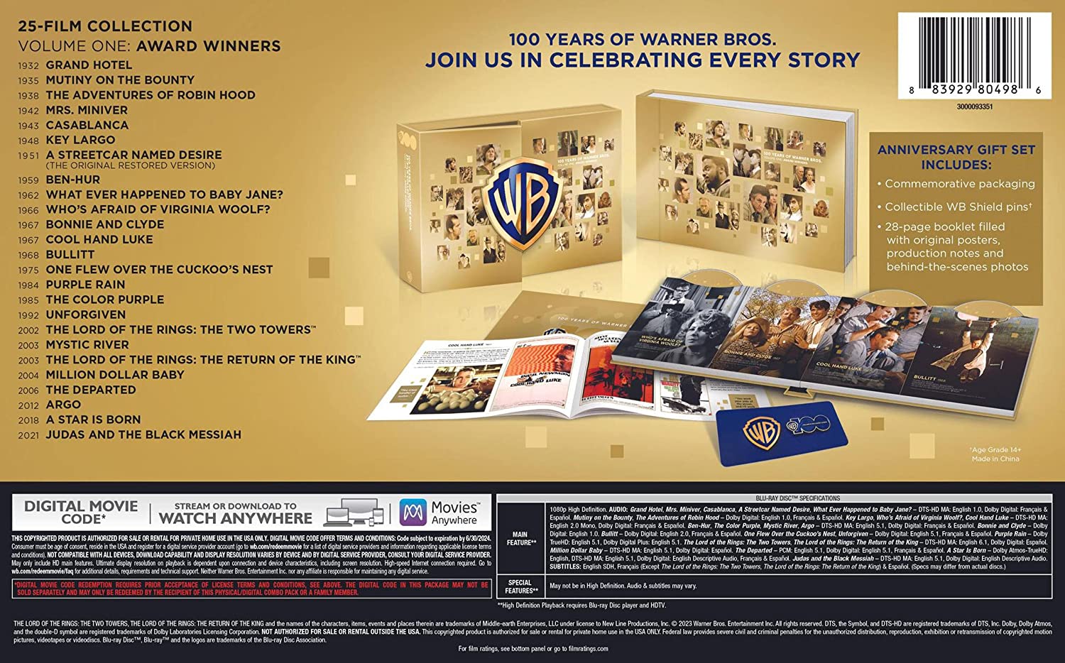 Warner Bros. 100th Anniversary Vol. One Award Winners Blu-ray reverse