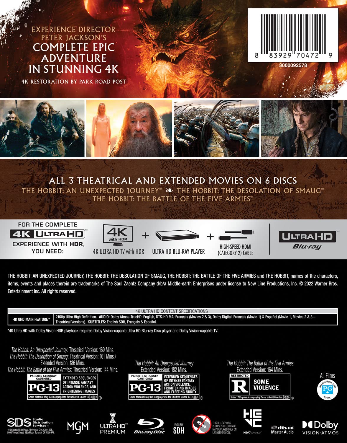 The Hobbit- Motion Picture Trilogy 4k Blu-ray new packaging specs