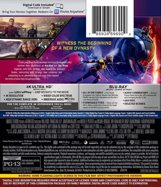 Ant-Man and the Wasp Quantumania 4k Blu-ray specs