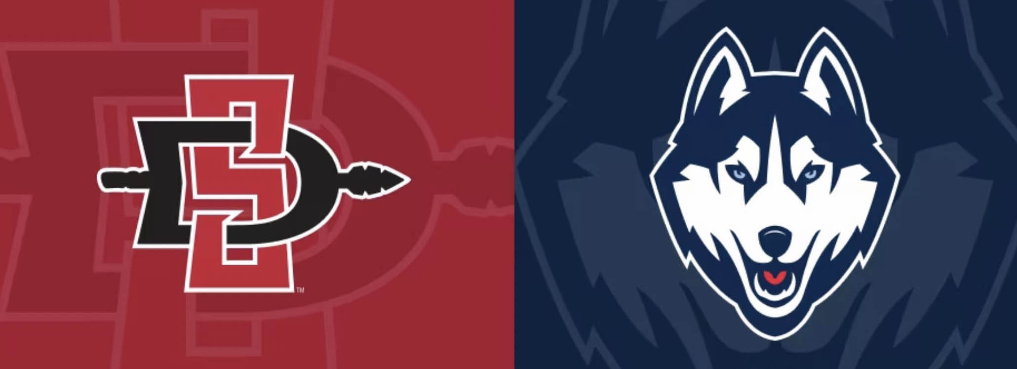 NCAA Mens Basketball Championship San Diego State vs. UConn logos