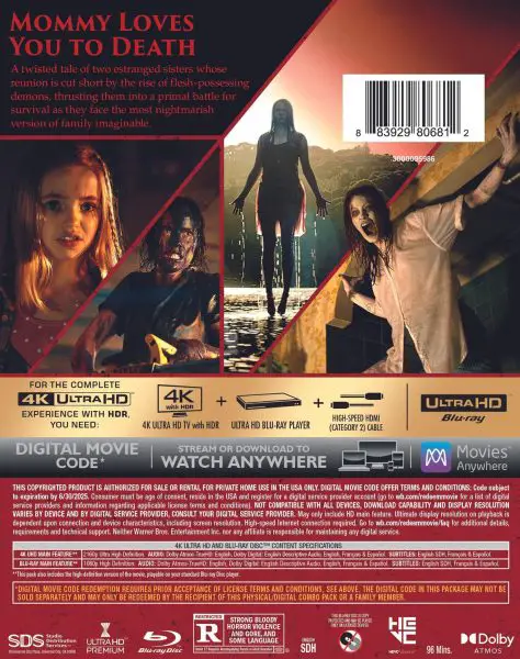 Evil Dead Rise 4k Blu-ray specs Warner Bros 100