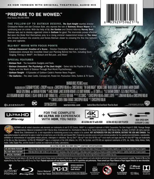 The Dark Knight 4k Blu-ray specs