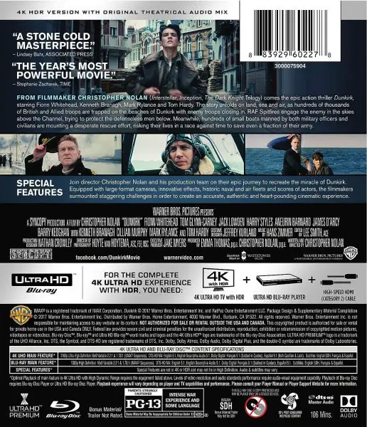 Dunkirk 4k Blu-ray specs