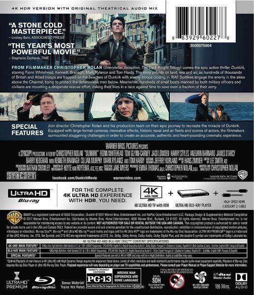 Dunkirk Blu-ray (2017) – Tom Hardy, Christopher Nolan – Region Free, 2-Disc, Widescreen