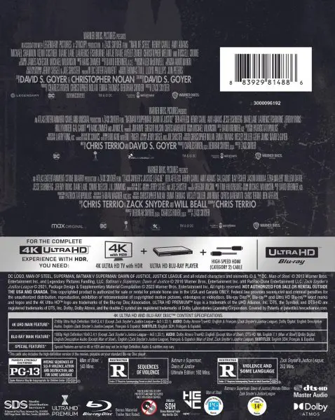 Zack Snyder's Justice League Trilogy 4k Blu-ray specs