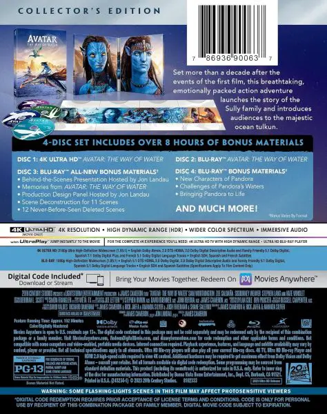 Avatar: The Way of Water (2022) 4k UHD Collector's Edition specs