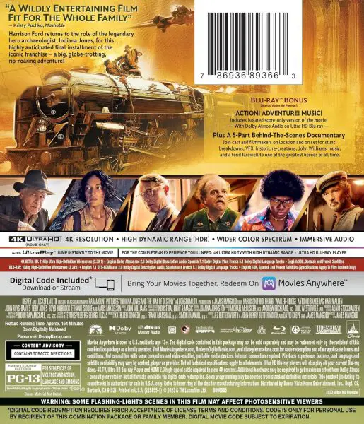 Indiana Jones and the Dial of Destiny 4k Blu-ray/Blu-ray/Digital specs