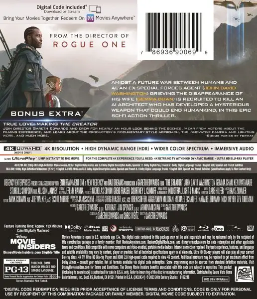 The Creator (2023) 4k Blu-ray specs