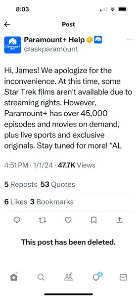Paramount+ Help with Star Trek films