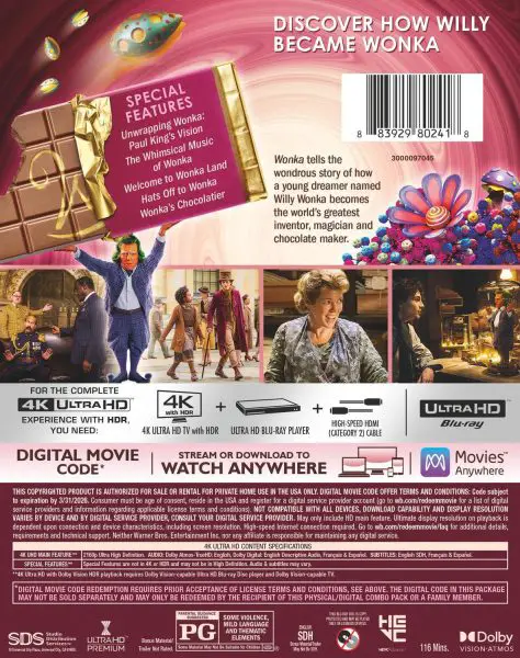 Wonka 4k Blu-ray Digital specs