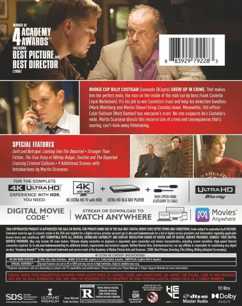 The Departed 4k UHD specs