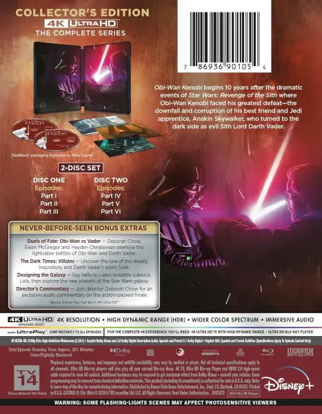 Obi-Wan Kenobi: The Complete Series 4k Blu-ray/Blu-ray SteelBook Collector's Edition specs