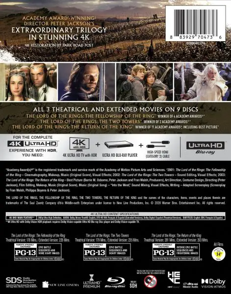 The Lord of the Rings The Motion Picture Trilogy 4k specs