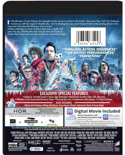 Ghostbusters Frozen Empire 4k Blu-ray specs