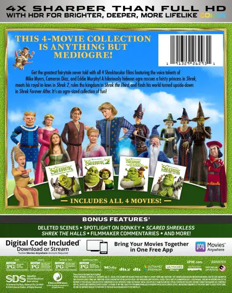 Shrek 4-Movie Collection 4k Blu-ray Digital specs
