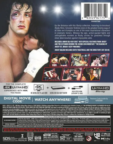 Rocky 6-Film Collection 4k Blu-ray specs